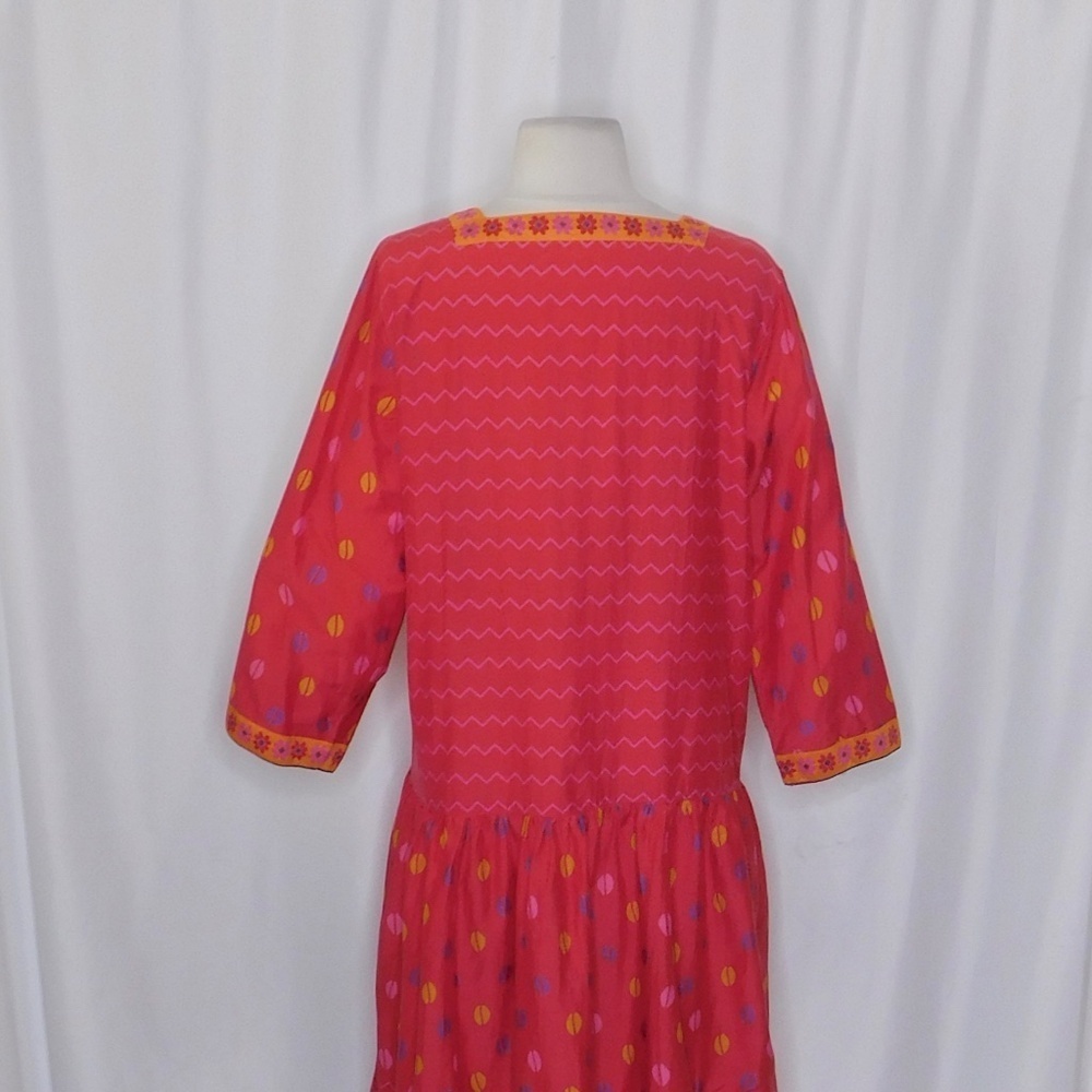 GUDRUN SJODEN Colorful Cotton Silk Dropwaist Dress Coffee Bean Print Floral‎ XS - Picture 8 of 11